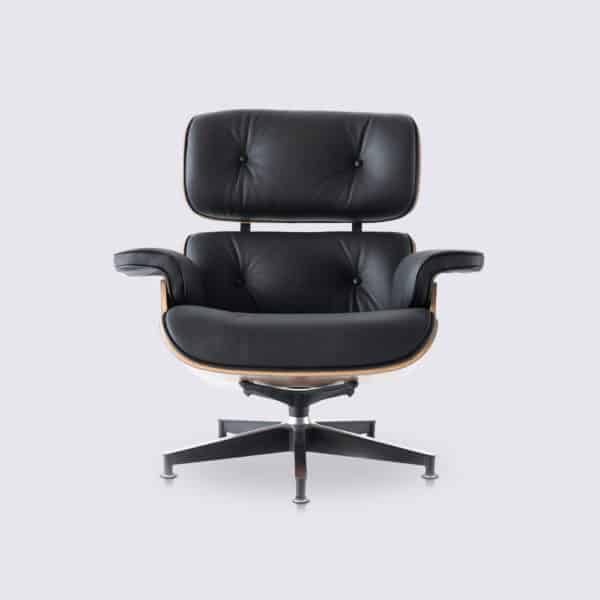 fauteuil eams lounge chair et ottoman en cuir pleine fleur noir et bois de palissandre replica copie eames fauteuil lounge en cuir