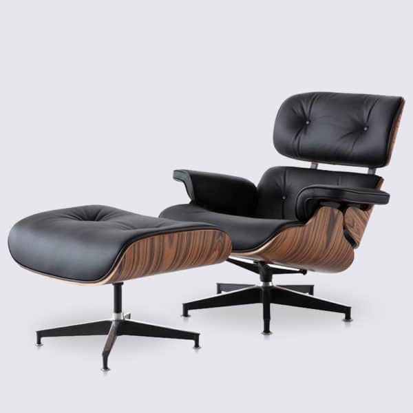 fauteuil eams lounge chair et ottoman en cuir pleine fleur noir et bois de palissandre replica copie eames fauteuil lounge pivotant