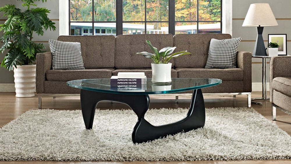 Table Basse Design en Bois Frêne Noir massif et Verre Noguchi Noguche replique copie original