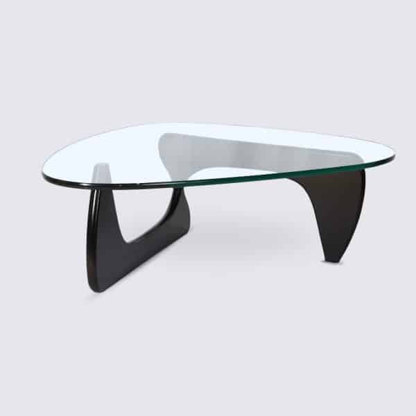 Table Basse Design en Bois Frêne Noir et Verre Noguchi Noguche replique copie original haut de gamme