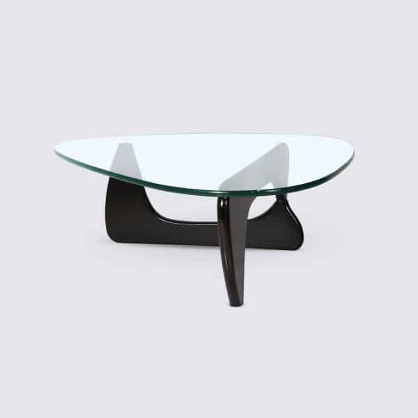 Table Basse Design en Bois Frêne Noir et Verre Noguchi Noguche replique copie original moderne