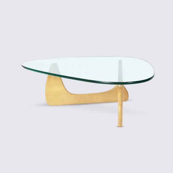 Table Basse Design en Bois Naturel et Verre Noguchi Noguche replique copie original moderne