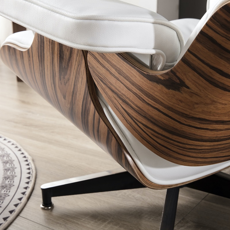 copie fauteuil lounge eams ottoman cuir italien blanc bois de palissandre replica fauteuil lounge design