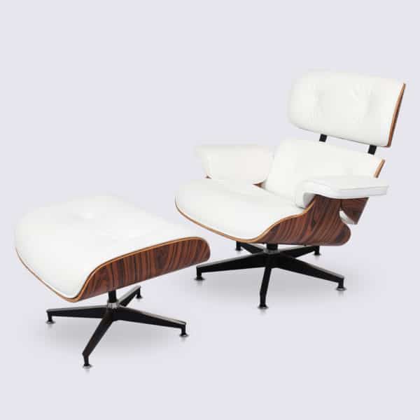 copie fauteuil lounge eams ottoman cuir italien blanc bois de palissandre replica eames lounge chair