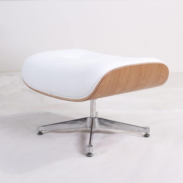 Fauteuil Lounge Chair Et Ottoman En Cuir Blanc Et Bois Frêne Eames face cote