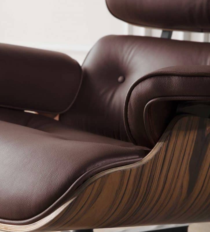 Fauteuil Lounge Chair et Ottoman en Cuir Italien Marron et Bois de Palissandre Eames dimensions
