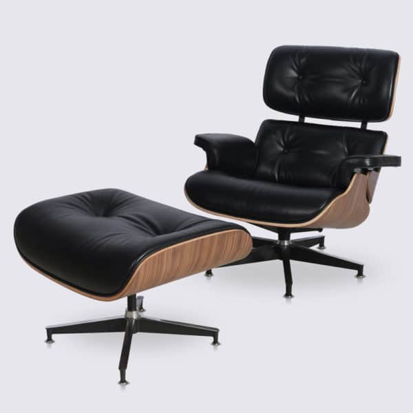 copie fauteuil lounge eames replica lounge chair et ottoman eams en cuir noir et bois de noyer fauteuil pivotant