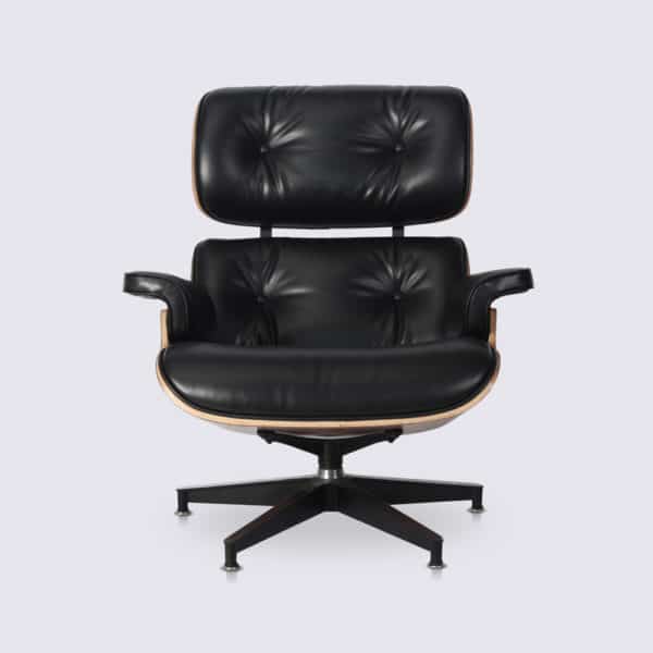 copie fauteuil lounge eames replica lounge chair et ottoman eams en cuir noir et bois de noyer fauteuil design