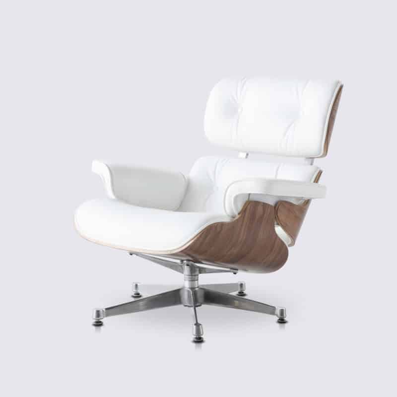 copie fauteuil lounge eams replica lounge chair eames et ottoman en cuir blanc et bois de noyer fauteuil salon