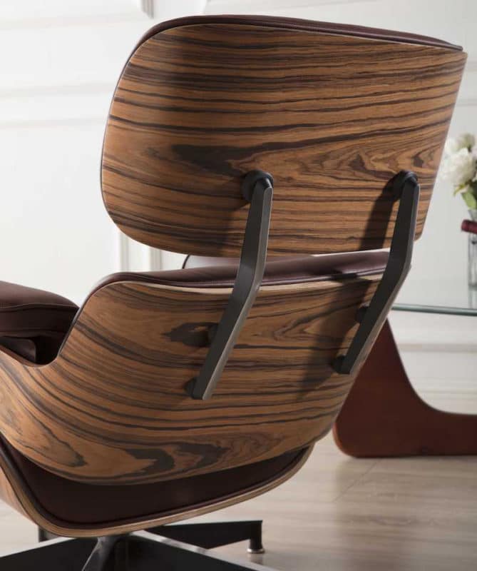 copie fauteuil eams salon replica lounge chair et ottoman eames en cuir marron chocolat et bois de palissandre