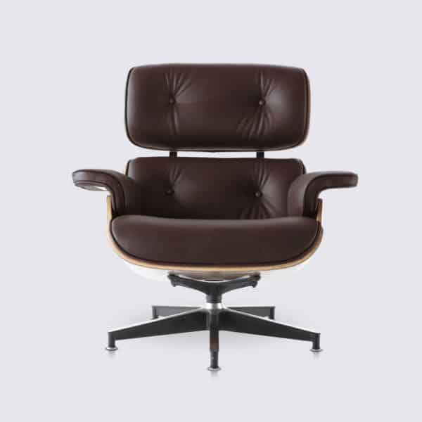 copie fauteuil lounge eams pivotant replica lounge chair et ottoman eames en cuir marron chocolat et bois de palissandre