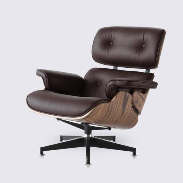 copie fauteuil lounge eams salon replica lounge chair et ottoman eames en cuir marron chocolat et bois de palissandre