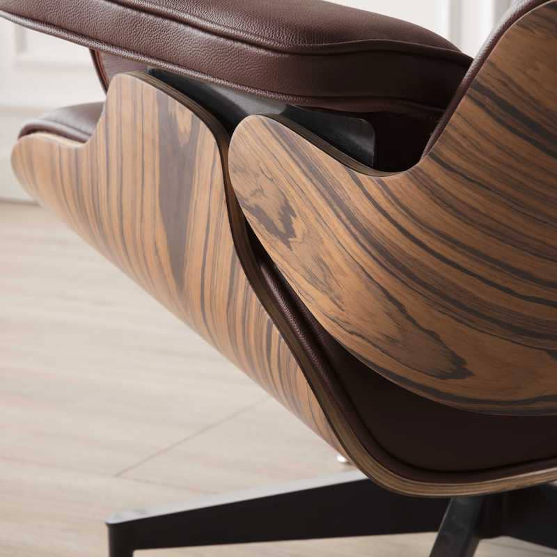 copie fauteuil lounge eams replica lounge chair et ottoman eames en cuir marron chocolat et bois de palissandre fauteuil pivotant design