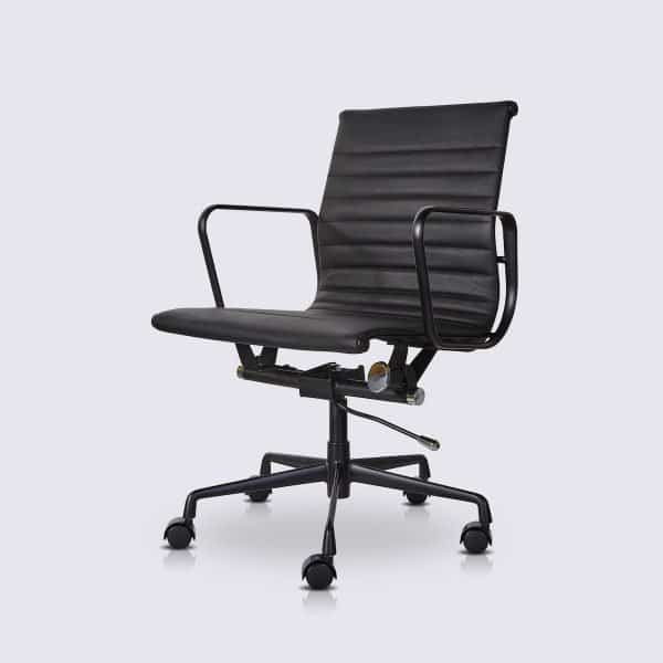 Chaise de Bureau Cuir Italien Style Charles Eames Alu EA117 Version Noir 7