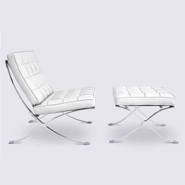 fauteuil barcelona réplique cuir blanc ottoman repose pieds pouf copie chaise barcelona knoll fauteuil lounge design