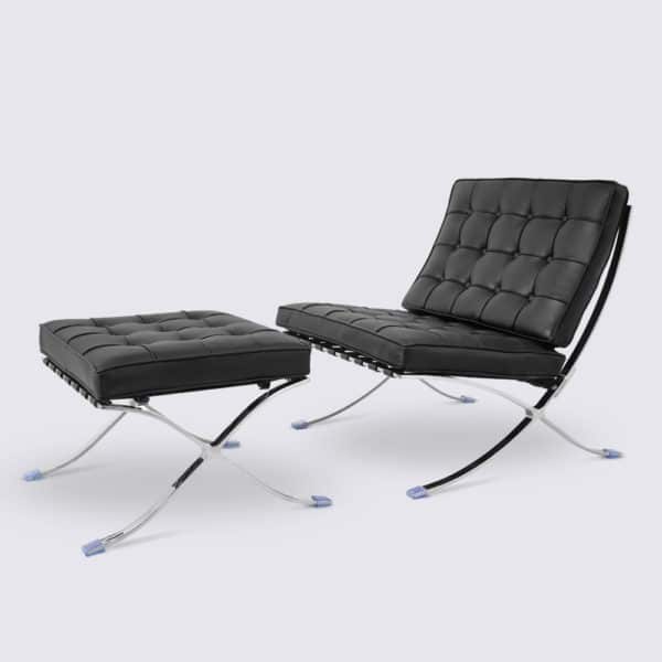 fauteuil barcelona réplique cuir noir ottoman repose pieds pouf copie chaise knoll
