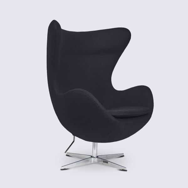 Fauteuil Design Oeuf Egg Chair en Cachemire Noir Style Arne Jacobsen 2