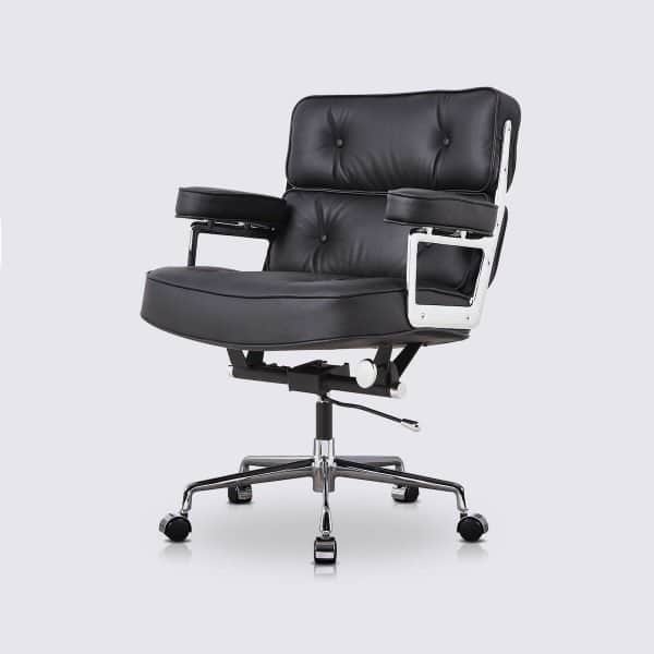chaise de bureau en cuir noir ergonomique confortable imitation eames lobby ES104 avec roulette