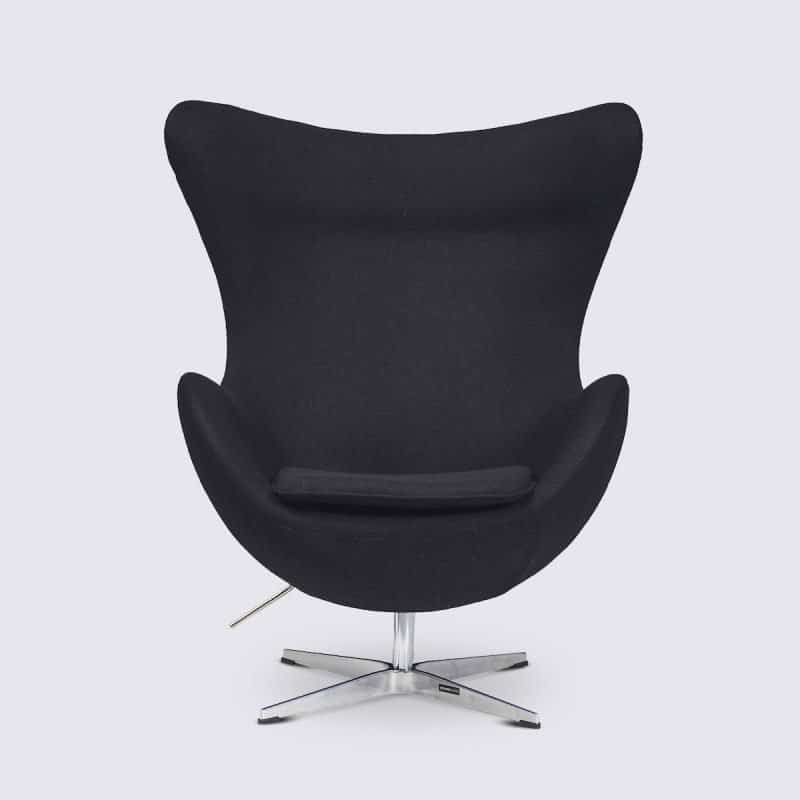 Fauteuil Design Oeuf Egg Chair en Cachemire Noir Style Arne Jacobsen 3