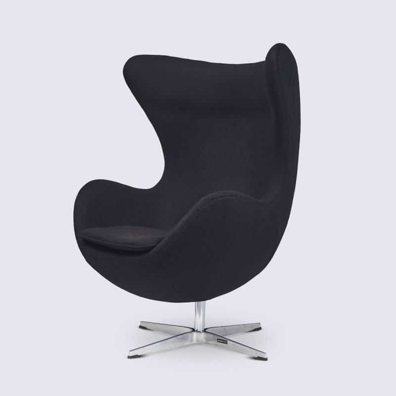 Fauteuil Design Oeuf Egg Chair en Cachemire Noir Style Arne Jacobsen 4