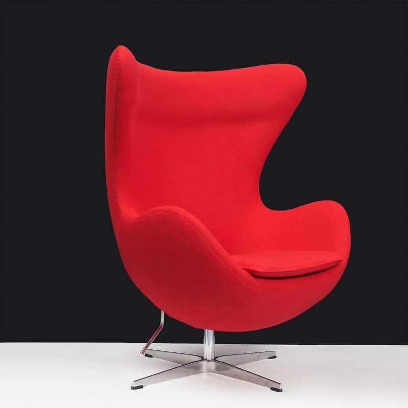 Fauteuil Design Oeuf Egg Chair en Cachemire Rouge Style Arne Jacobsen 2