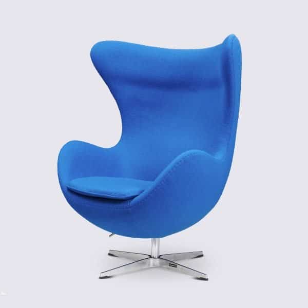 Fauteuil Oeuf Egg Chair Cachemire Bleu Foncé Azur Style Arne Jacobsen