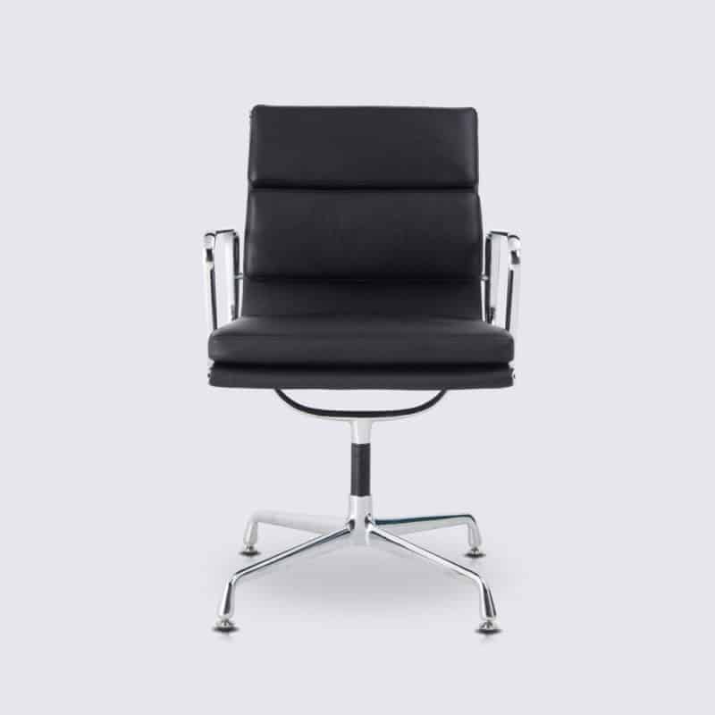 chaise de bureau ergonomique comfortable design sans roulette base fixe replica eames soft pad ea208 en cuir noir