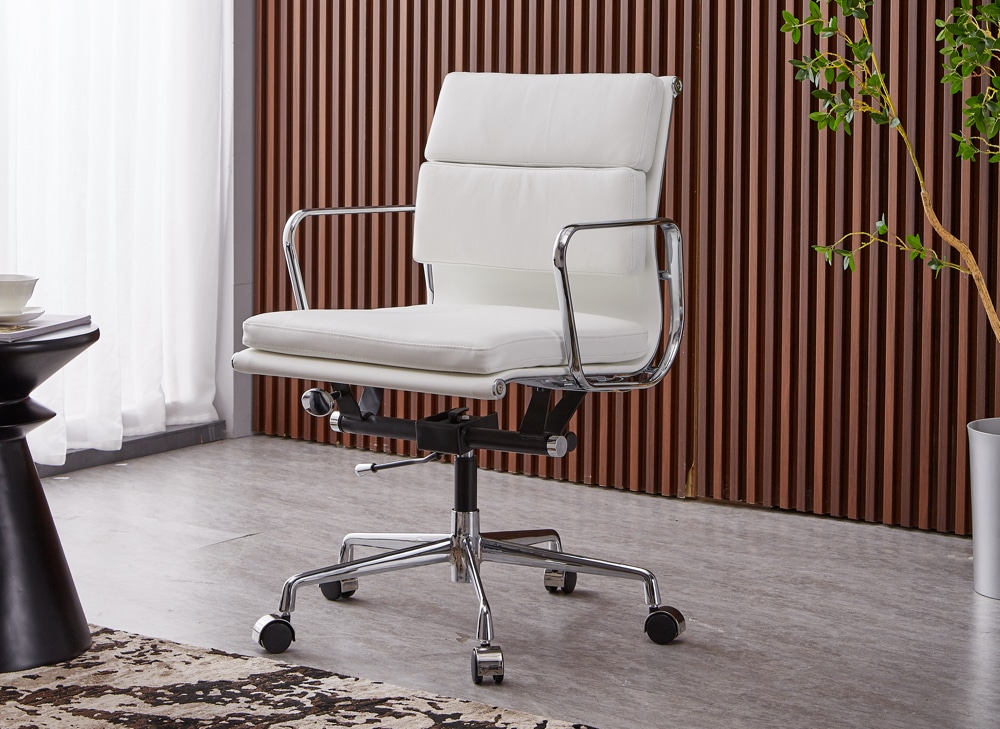 replica chaise de bureau eames ergonomique confortable design cuir blanc fauteuil soft pad ea217 a roulette
