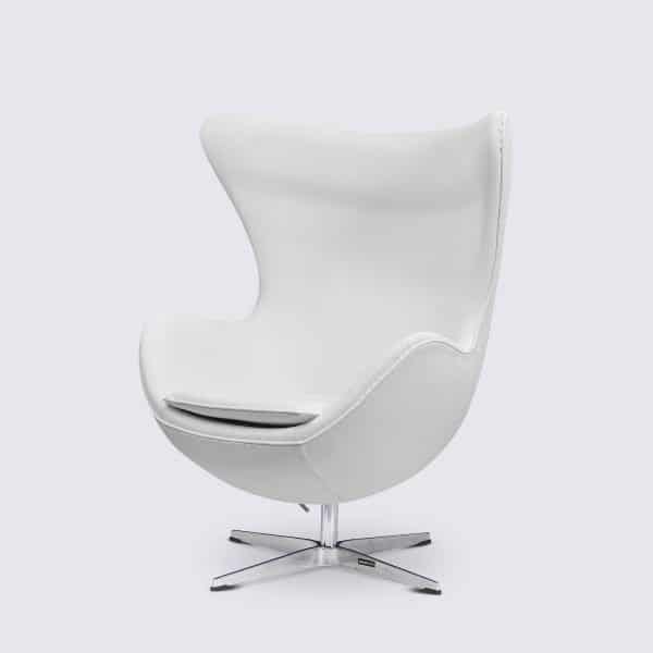 Fauteuil Oeuf Egg Chair Cuir Blanc Italien Style Arne Jacobsen Moderne 3