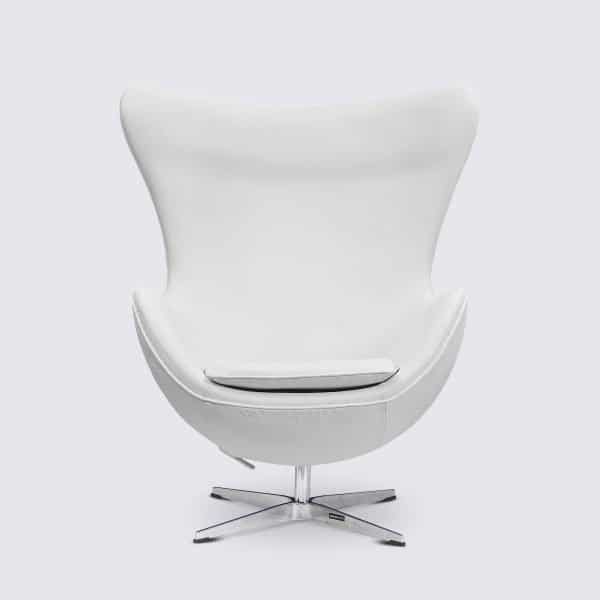 Fauteuil Oeuf Egg Chair Cuir Blanc Italien Style Arne Jacobsen Moderne 4