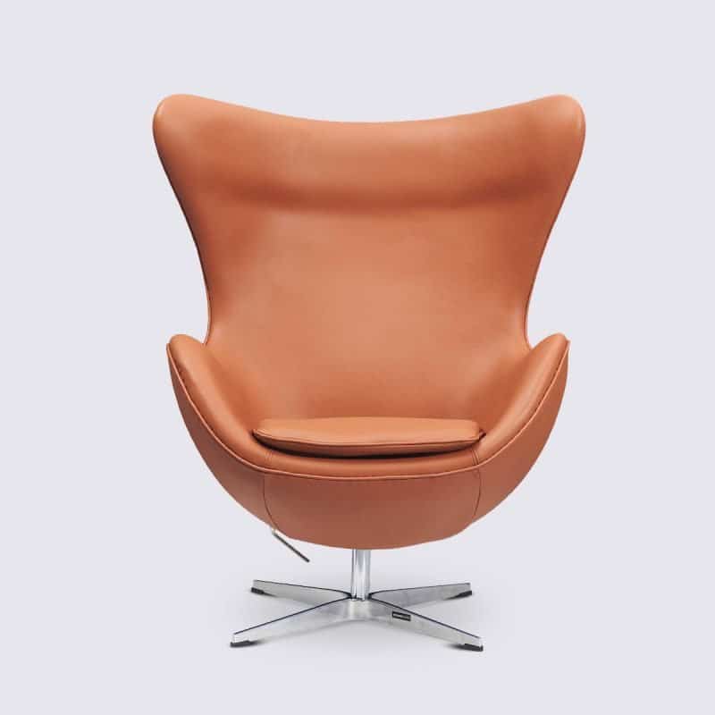 Fauteuil Oeuf Egg Chair Cuir Cognac Camel Italien Style Arne Jacobsen 3