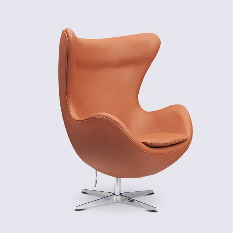 fauteuil egg sur pied design moderne pivotant oeuf cuir cognac camel replica fauteuil arne jacobsen egg chair