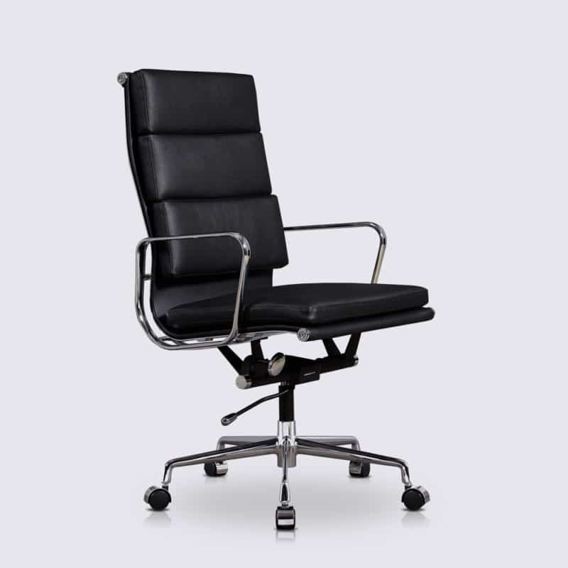 chaise de bureau design ergonomique confortable dossier haut design cuir noir replica chaise de bureau eames soft pad ea219 a roulette