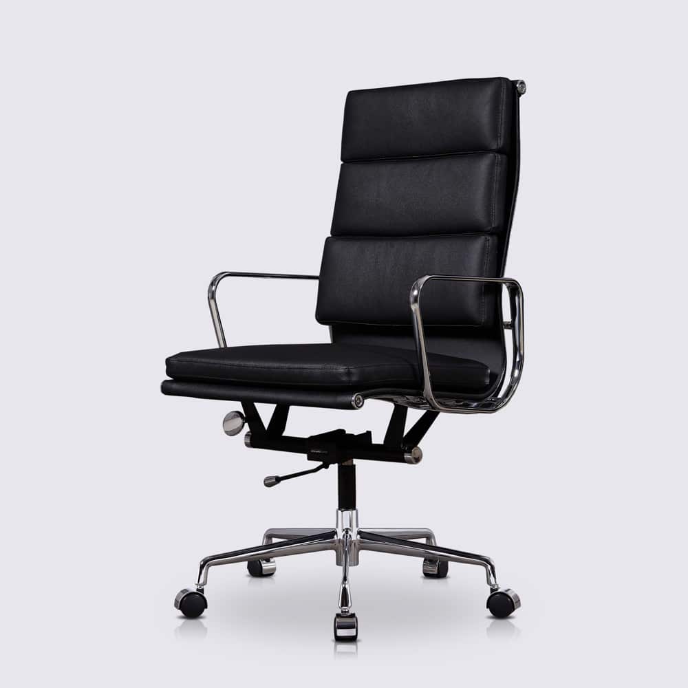 Chaise Bureau Cuir Noir Alberto Style Eames Soft Pad Poli