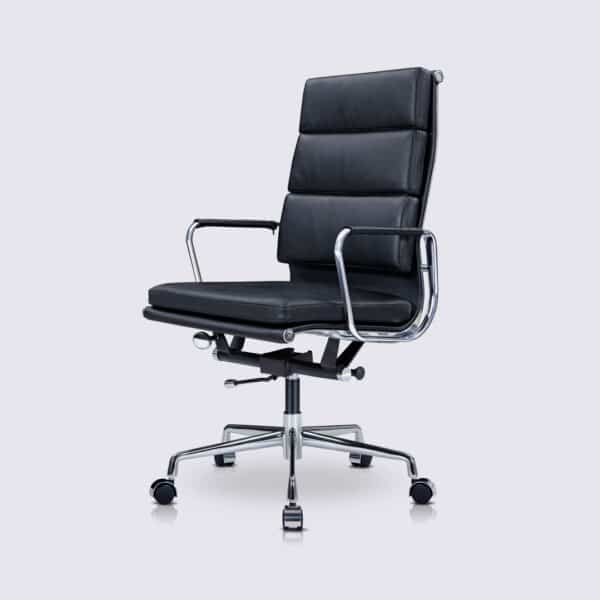 chaise de bureau ergonomique dossier haut cuir noir eames soft pad ea219