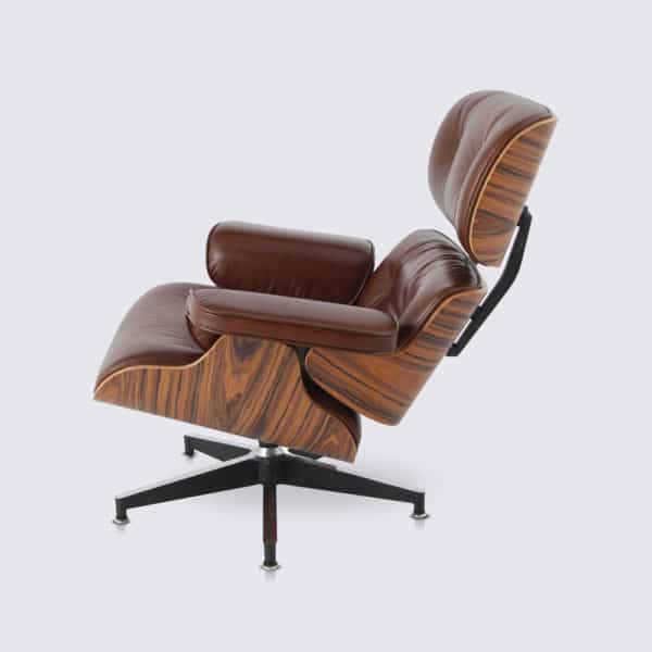 copie fauteuil charles eames cuir aniline marron vintage bois palissandre