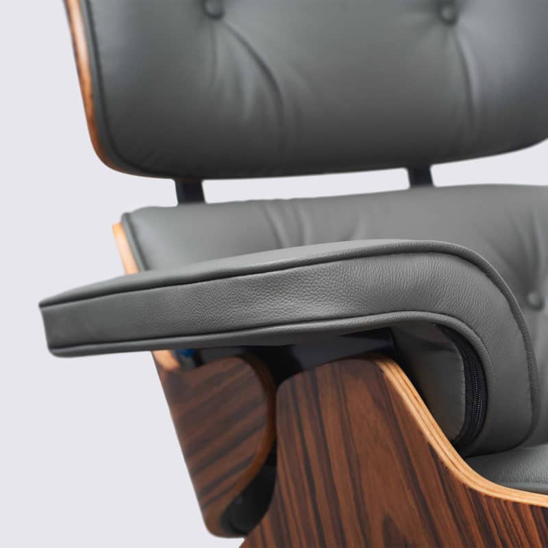accoudoir replica fauteuil charles eames cuir italien gris bois de palissandre base alu noir