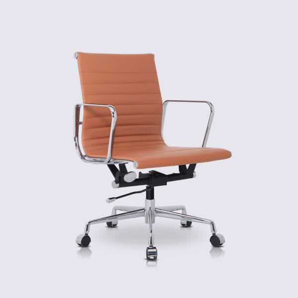 Chaise de Bureau Cuir Italien Style Charles Eames Alu EA117 Cuir Cognac Chromé1 replique copie original design