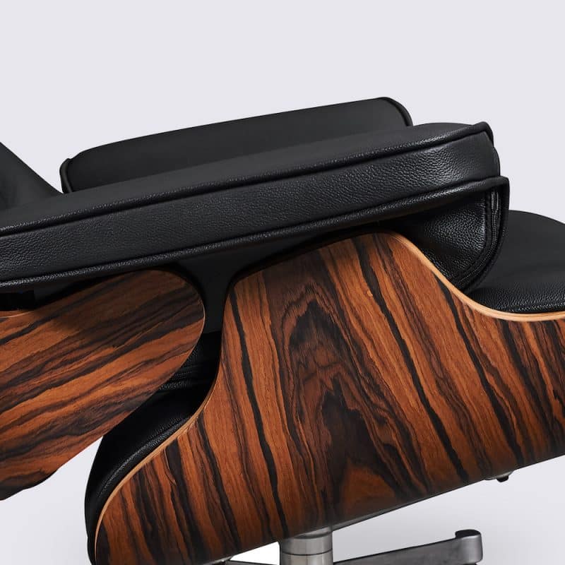 accoudoirs fauteuil charles eames cuir italien noir bois de palissandre base alu chromé poli