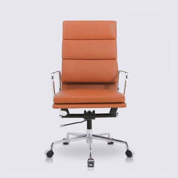 fauteuil de bureau eames ergonomique confortable dossier haut design cuir cognac camel replica chaise de bureau soft pad ea219 a roulette