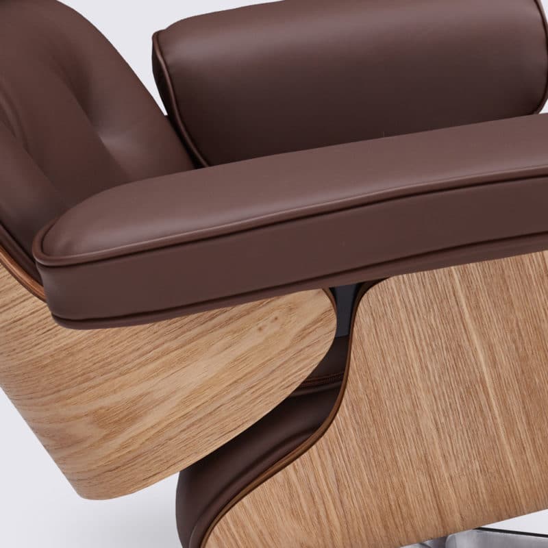 fauteuil eames copie lounge chair et ottoman en cuir aniline marron foncé et bois de frêne replica