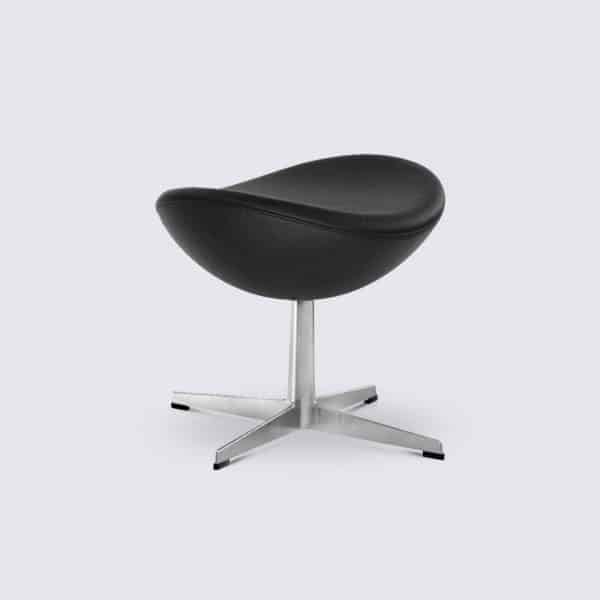 Repose Pieds Ottoman Oeuf Egg Chair Design en cuir. talien Noir, Base Alu Poli Replique Copie Original Arne Jacobsen design confortable