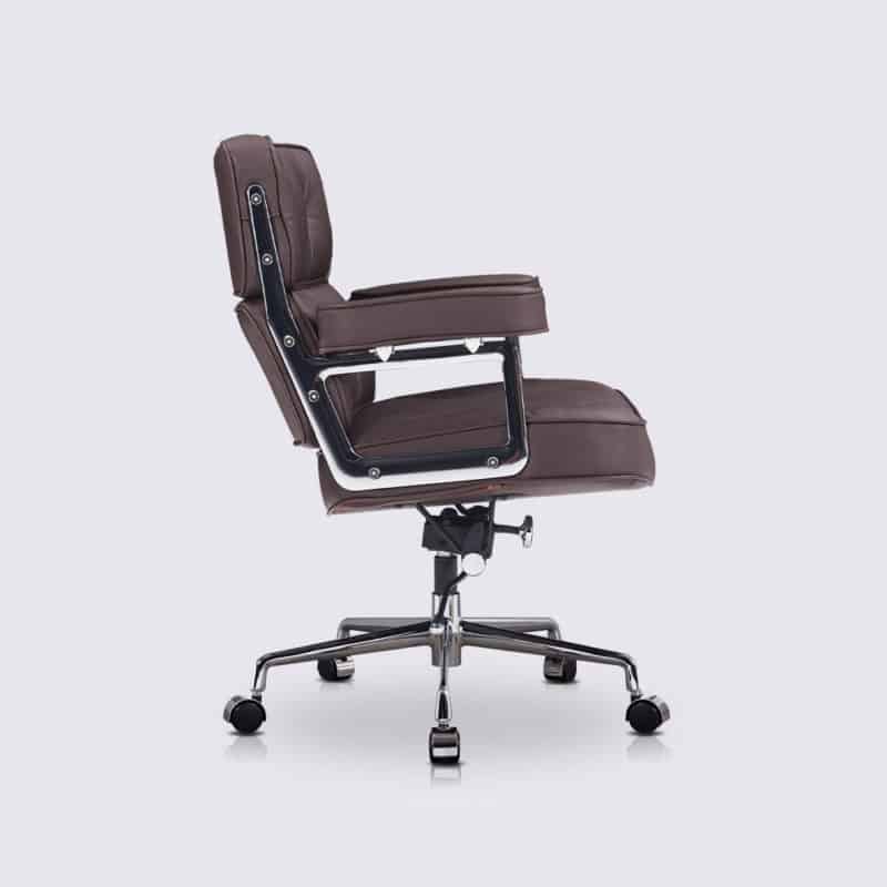 chaise de bureau confortable confort moderne design ergonomique en cuir marron foncé imitation eames lobby ES104 avec roulette