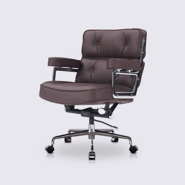 chaise de bureau confortable confort moderne design ergonomique en cuir marron foncé copie eames lobby ES104 avec roulette