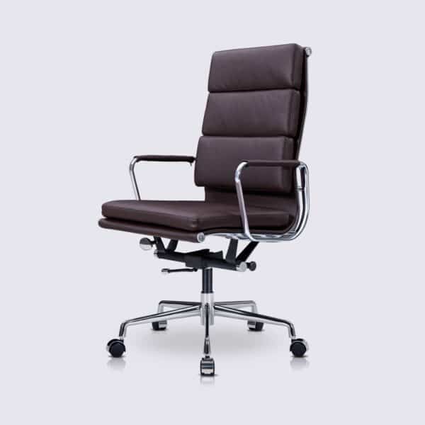 chaise de bureau ergonomique cuir marron chocolat eames soft pad ea219
