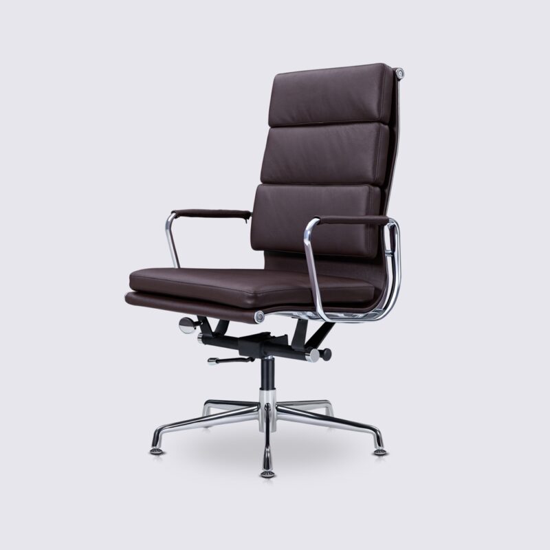 chaise de bureau ergonomique cuir marron chocolat eames soft pad ea219 base fixe