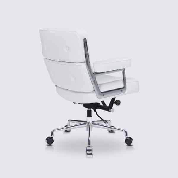 chaise de bureau confort design ergonomique en cuir blanc scandinave moderne avec roulette copie eames lobby ES104