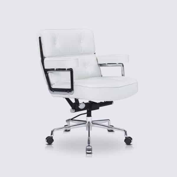 chaise de bureau confortable design ergonomique en cuir blanc moderne avec roulette copie eames lobby ES104
