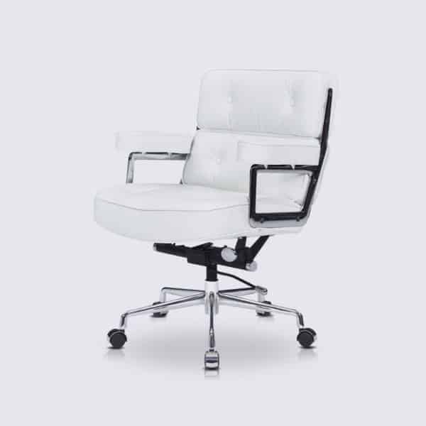 chaise de bureau confortable design ergonomique en cuir blanc scandinave moderne avec roulette réplique eames lobby ES104