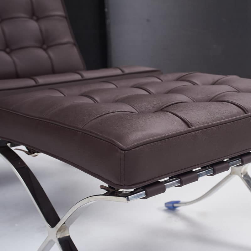 fauteuil barcelona réplique cuir marron foncé ottoman repose pieds pouf copie chaise barcelona knoll replica fauteuil lounge design salon